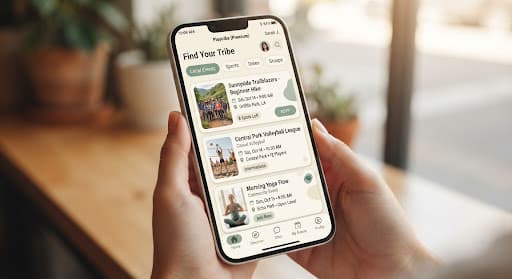 Playtribe app showing a list of local sports events